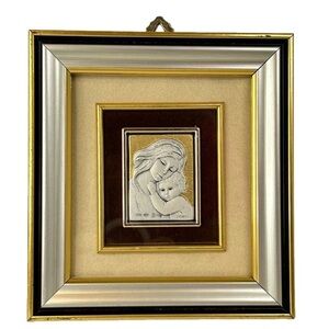 Madonna And Child Italian Argento 925 Silver Art Framed Signed